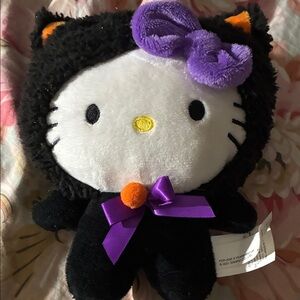 Sanrio Hello Kitty Black Plush with Purple Bow and Orange Accents